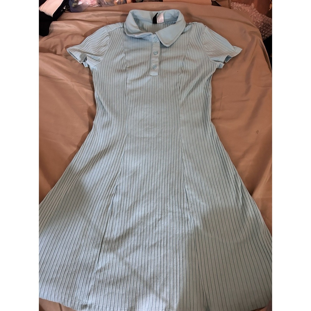 H&M Divided Ribbed Polo Dress Womens Small Blue Short Sleeve Stretch